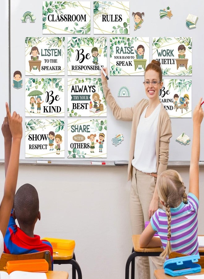 Harloon 43 Pcs Classroom Rules Posters Class Rules Bulletin Board Motivational Educational Behavior Wall Decor Good Habits Banner for Back to School Party Wall Decor Supplies (Bright Color,Eucalyptus) - Image 3